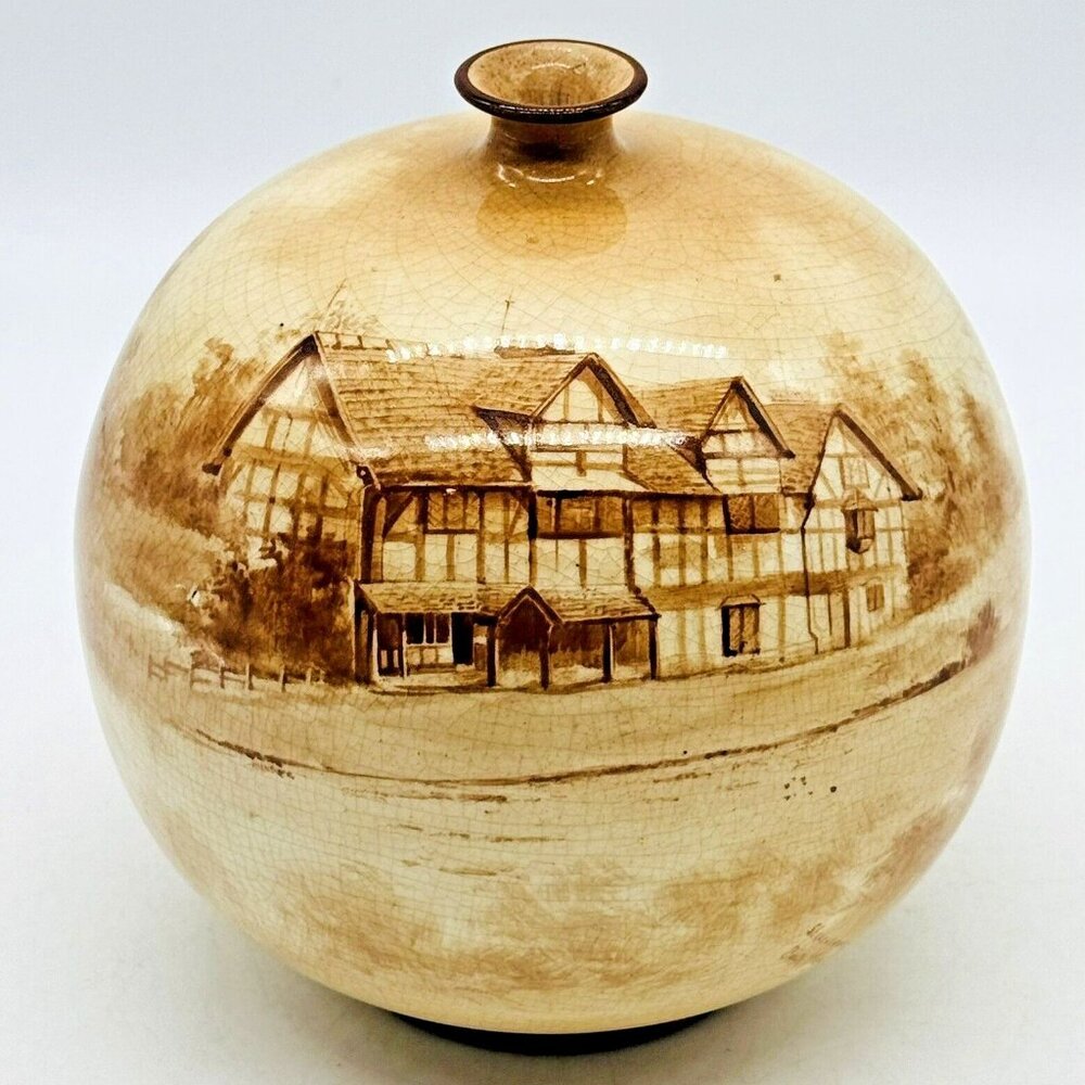Doulton Burslem Shakespeare Birth Place‎ Hand Painted Vase  c.1890-1900 6 inch